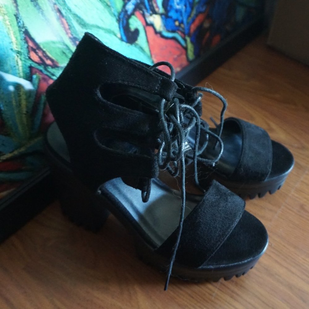 Women's Public Desire Size 5 Uk 7 Black Ankle Lace Heels Dolls Kill View 2